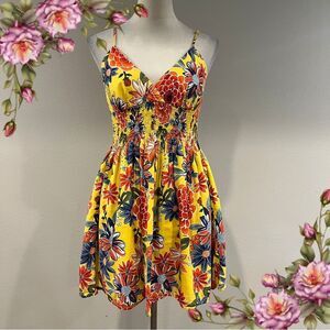 Xhilaration Floral Yellow‎ mini Sundress with straps size small